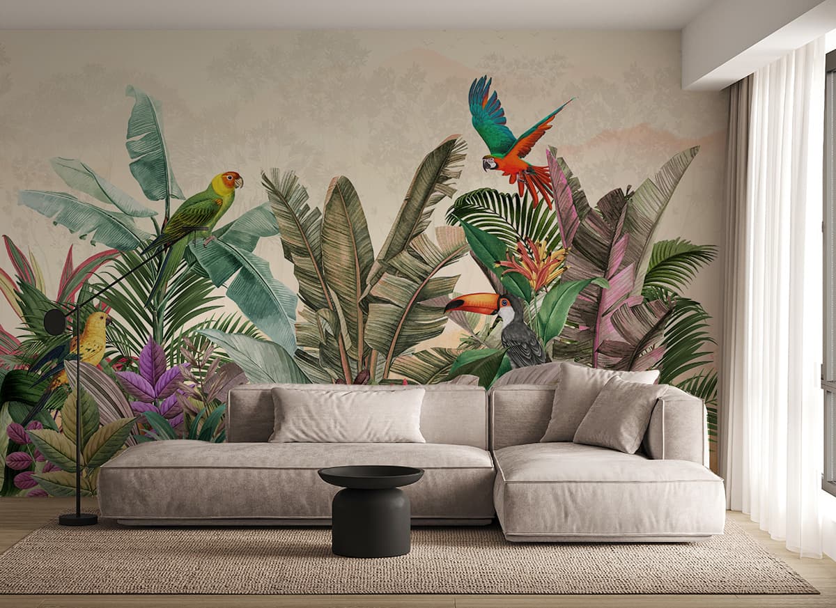 Premium living room showing wallpaper and soft furnishings for home consultation